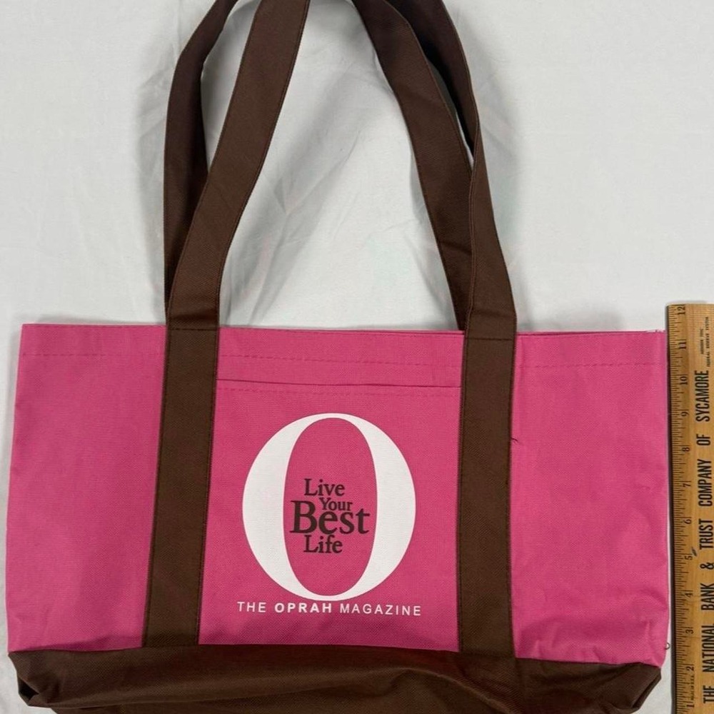 Oprah Winfrey O Magazine Live Your Best Life Pink Brown Canvas Tote Bag